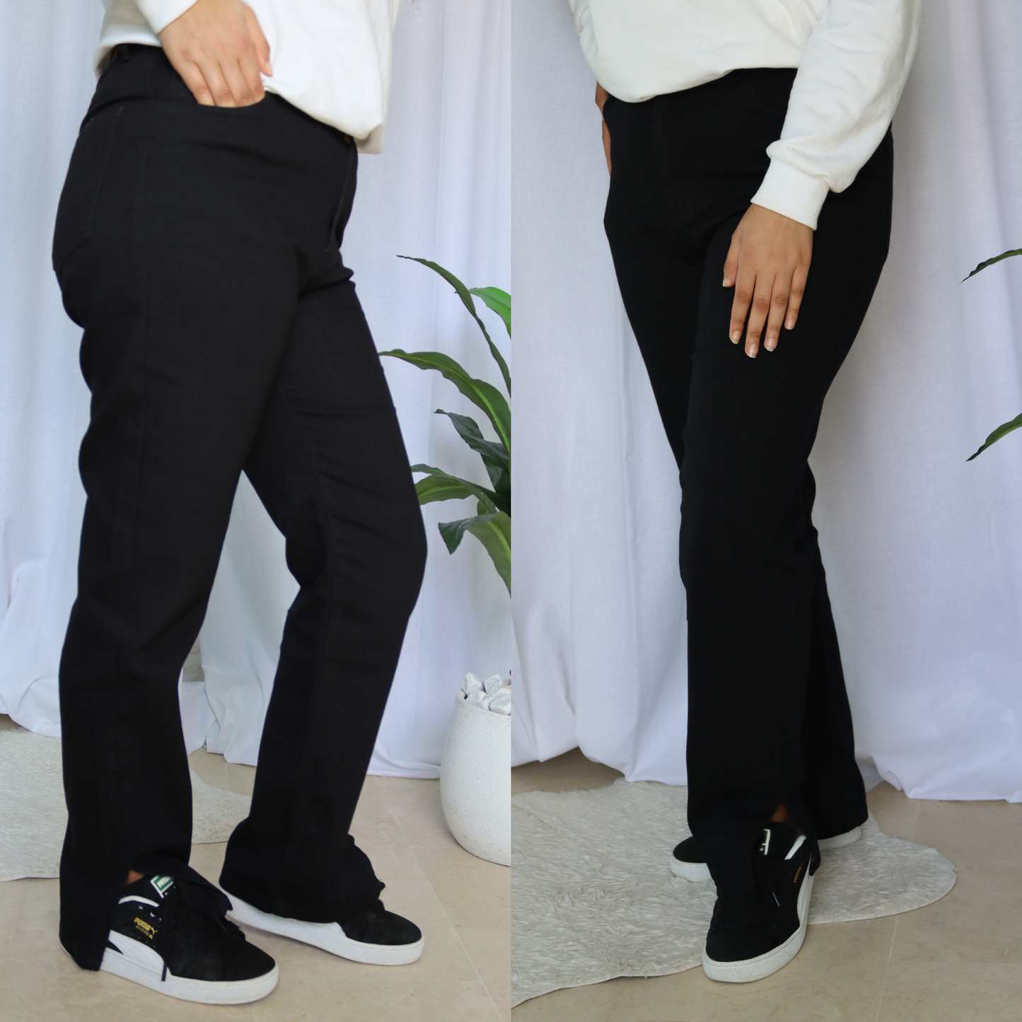 Jean straight avec fente Grande taille