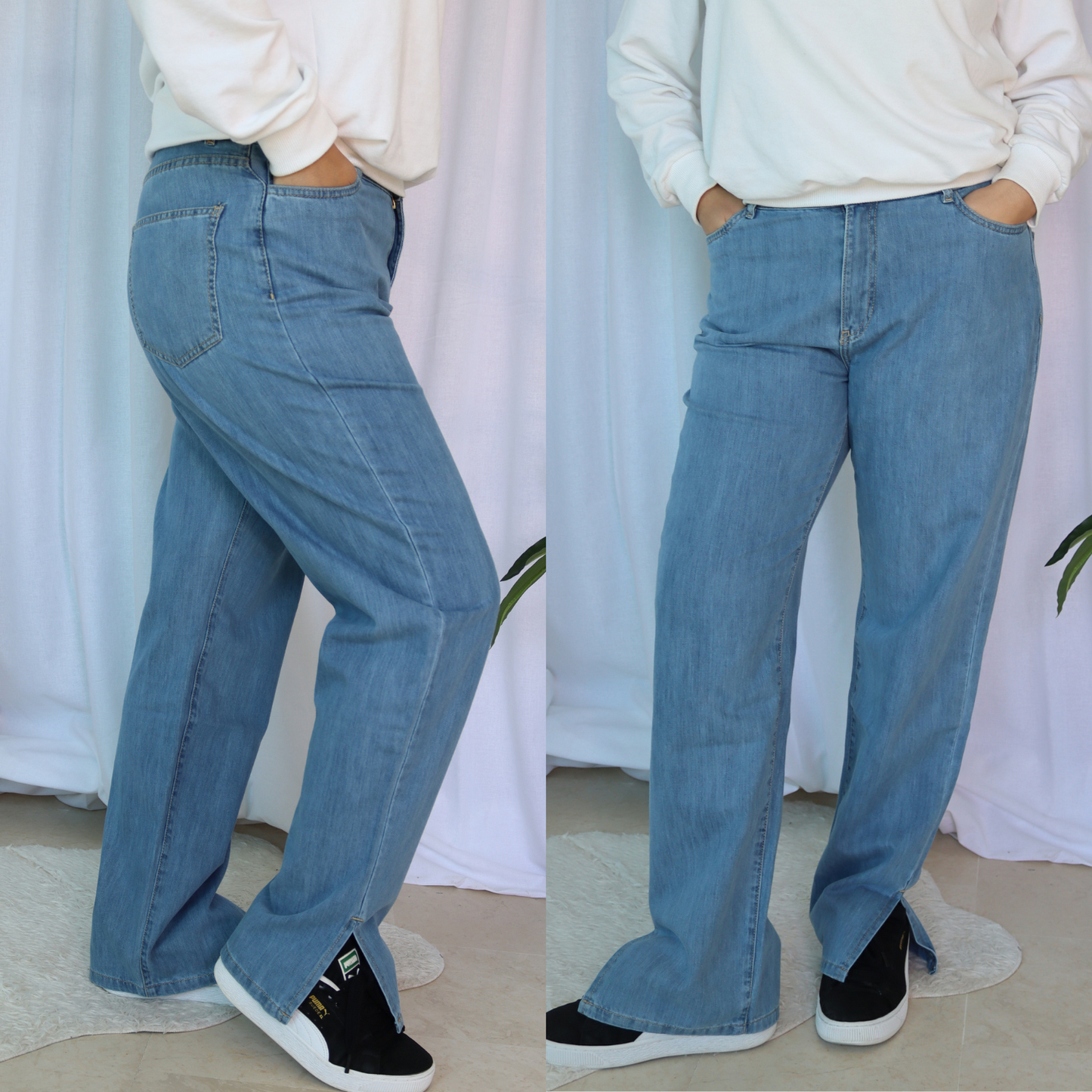 Jean straight avec fente Grande taille