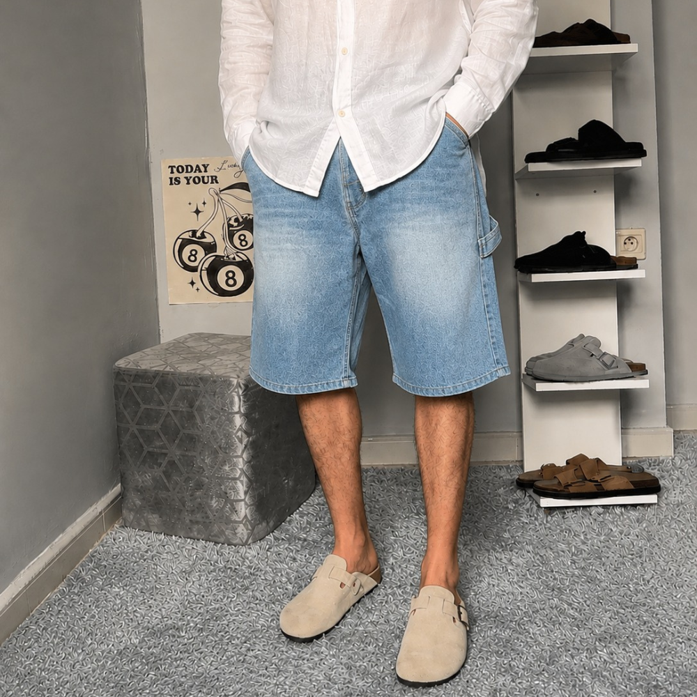 Bermudas jean à poche marteau