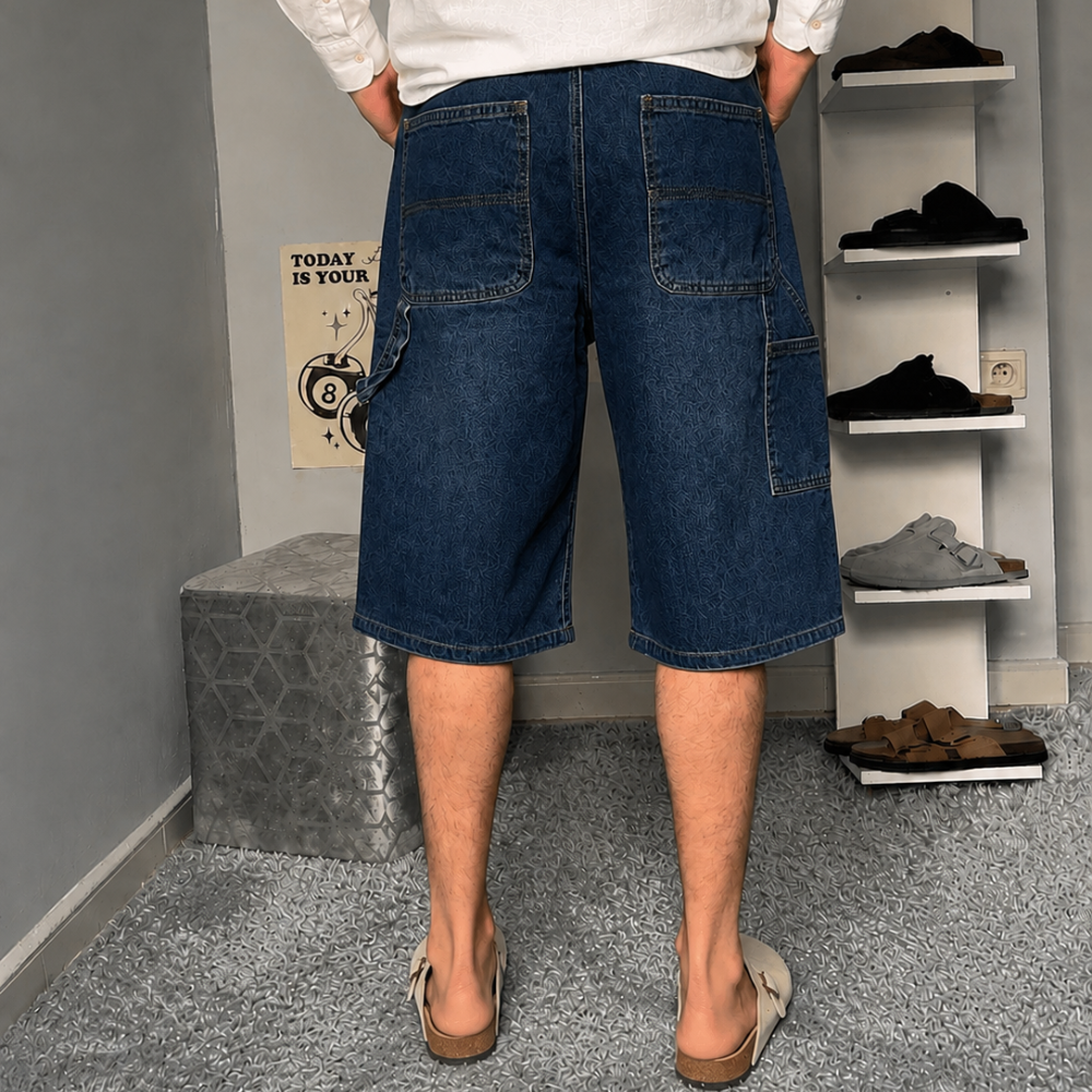 Bermudas jean à poche marteau