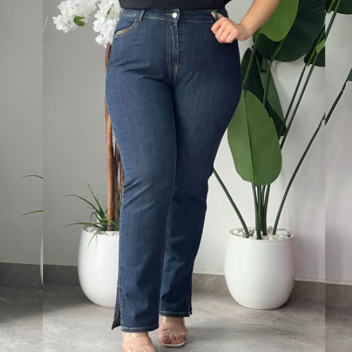 Jean straight avec fente  grande taille