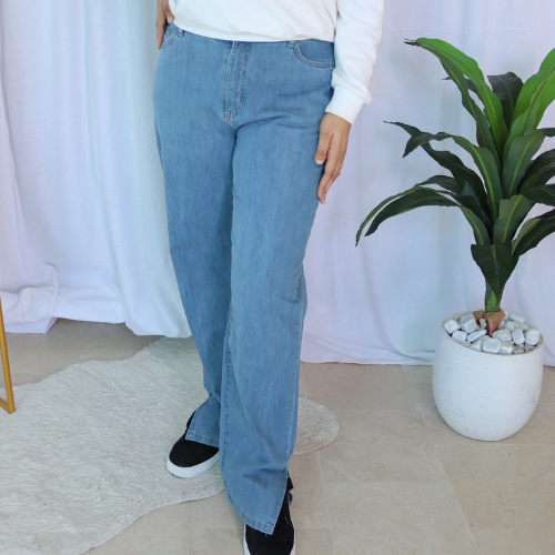 Jean straight avec fente  grande taille