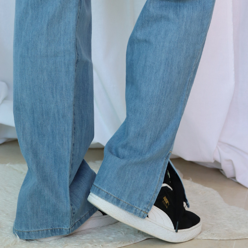 Jean straight avec fente  grande taille