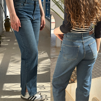 Jean straight avec fente Grande taille